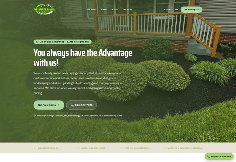 Advantage Landscaping and Services website