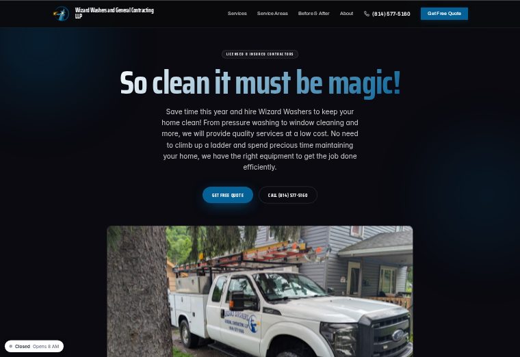 Wizard Washers and General Contracting website