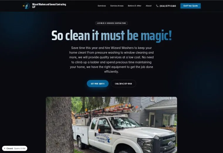 Wizard Washers and General Contracting website